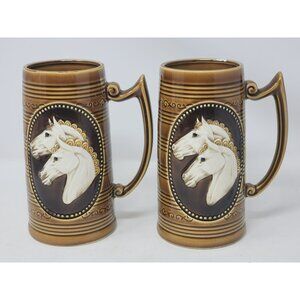 Vintage D Exclusive Made In Japan 3D Horse Head‎ Steins Set Of 2